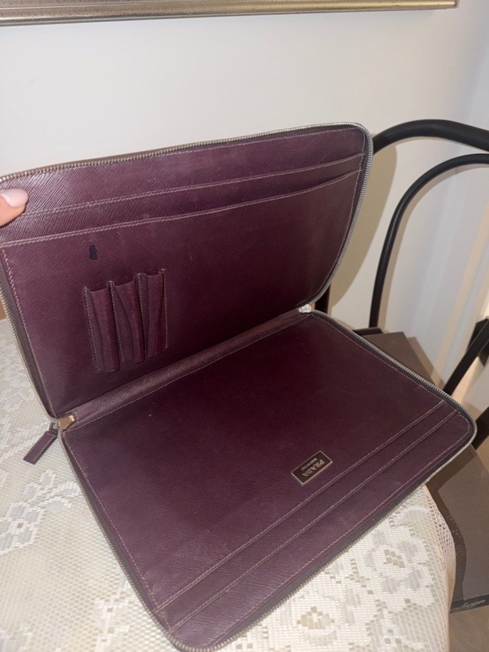 Prada Saffiano Leather Pouch - Deep Wine - Picture 5 of 5